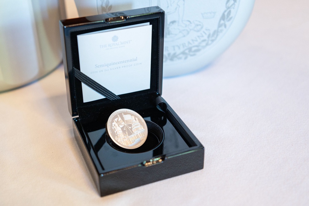 A royal commemorative coin marking the 250th anniversary of American independence was among the contents (British Embassy Washington) (PA Media)