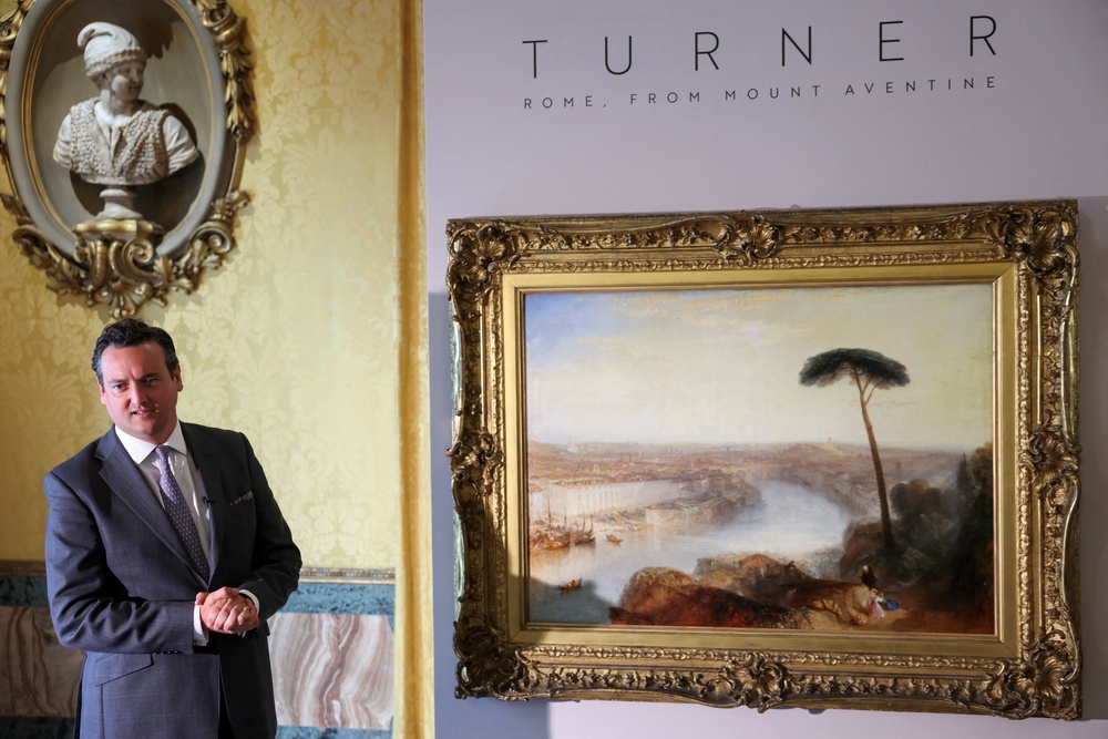 Sotheby’s Senior Specialist, British Paintings, Julian Gascoigne speaks to the media (Reuters)