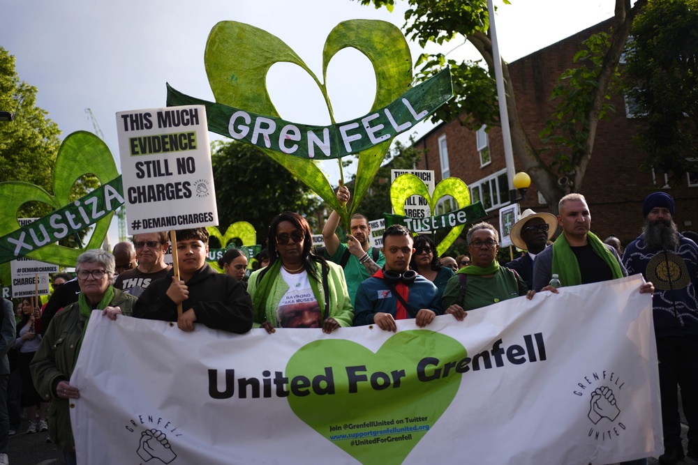 A silent march was held in west London in memory of those killed in the Grenfell Tower disaster, on the ninth anniversary of the fire. (Jordan Pettitt/PA) (PA Wire)