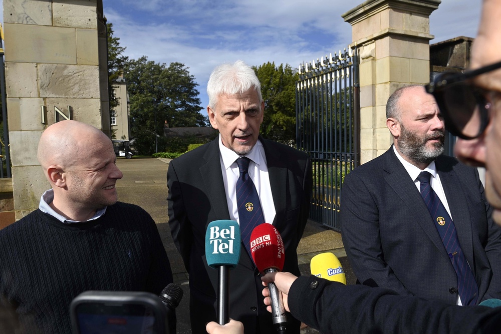 Portadown Orange Order district master Nigel Dawson, centre, met with Sir Chris Bryant on Wednesday morning (Mark Marlow/PA) (PA Wire)
