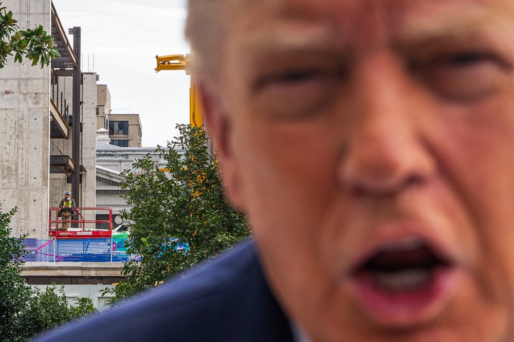 Trump has repeatedly invoked ‘national security’ concerns to support his pet projects, including a 250-foot arch and his White House ballroom, which is under construction at the site of the East Wing that he demolished (Getty)