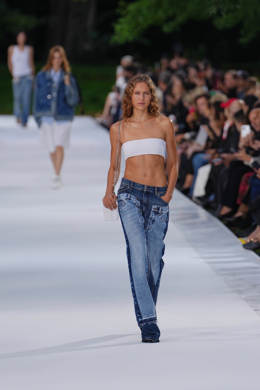 Slim bandeaus were paired with low-rise jeans (Aurelien Morissard/AP) (AP)