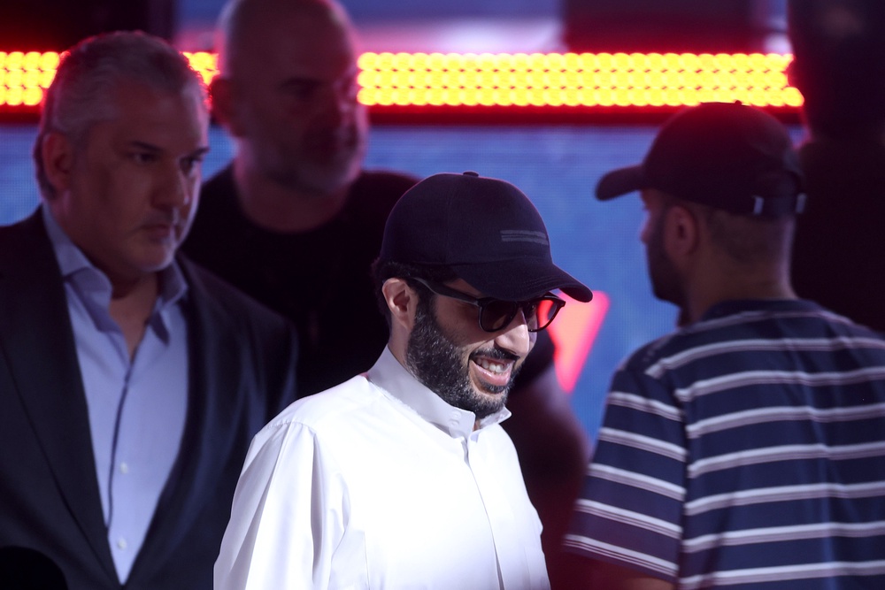 Turki Alalshikh, Chairman of the General Entertainment Authority, walks out for the press conference (Getty)