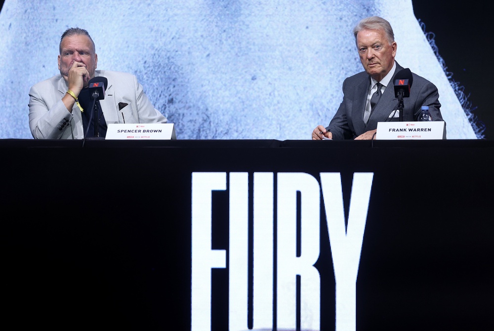 Spencer Brown, Manager of Tyson Fury, and Frank Warren, Founder of Queensberry Promotions, look on (Getty)