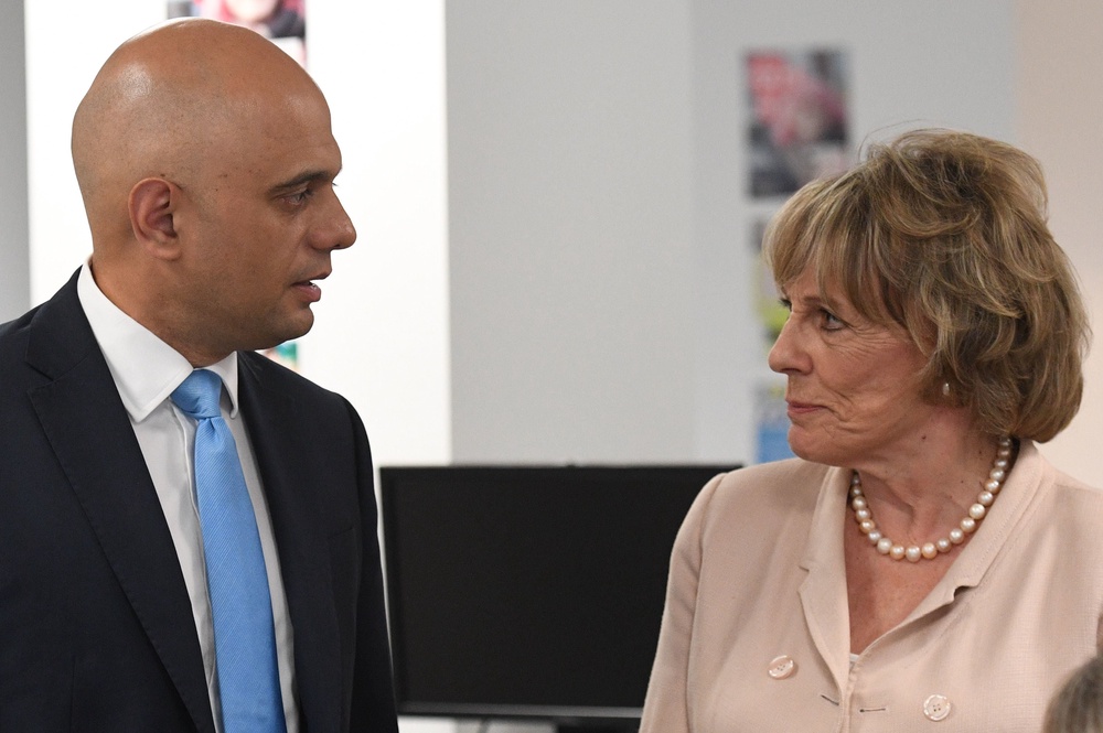 Then Home Secretary Sajid Javid with Dame Esther Rantzen (PA)