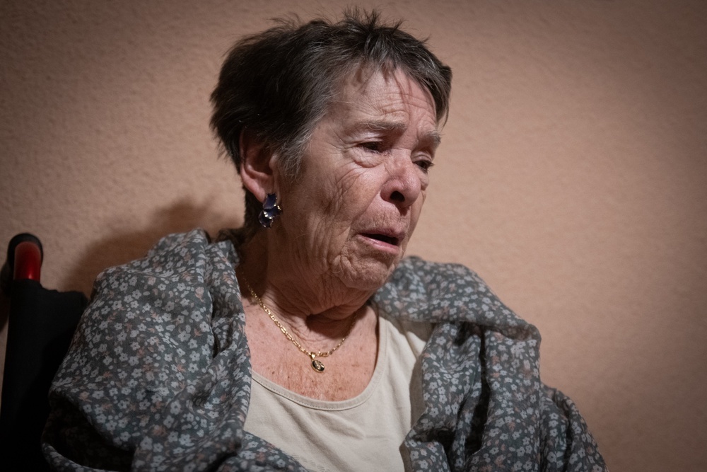 Maricarmen, 87, waits at home for police to arrive before being evicted in Madrid, Spain, on Wednesday, 23 September (Fernando Sánchez/Europa Press via AP)