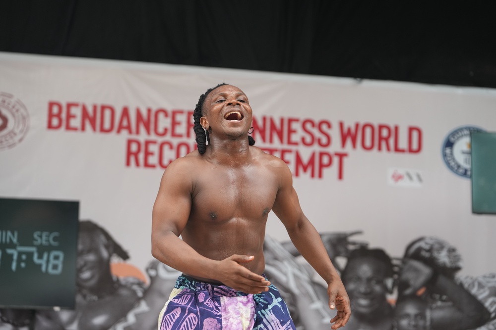 Benjamin Daniel, known as Ben Dancer, attempts dancing for 168 hours in a bid to set a Guinness World Record, at the freedom park in Lagos, Nigeria, Tuesday, Sept. 29, 2026 (AP)