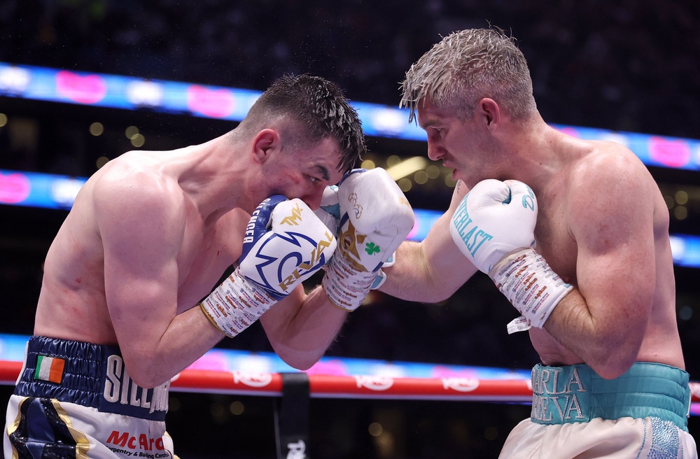 Liam Smith (R) in action against Aaron McKenna in April 2025 (Getty)