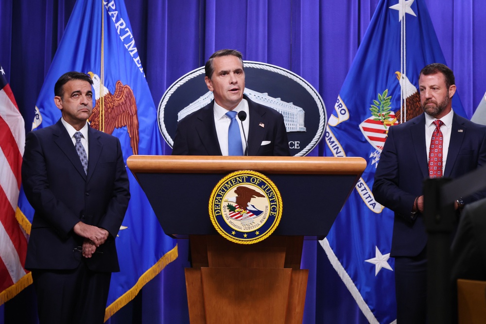 Secretary of Homeland Security Markwayne Mullin (right) said that there is no 'credible threat' to the US. Attorney General Todd Blanche (center) says that the US  is coordinating with Israel (Getty)