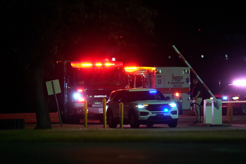 Emergency vehicles arrive at Riverbend Maximum Security Institution after the execution of Christa Pike was halted (AP)