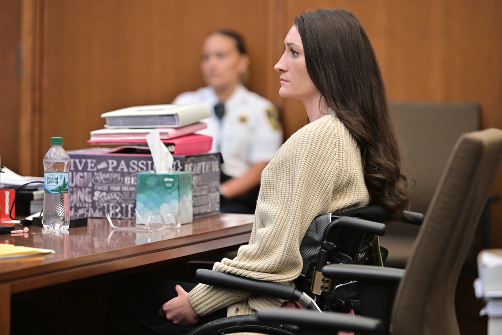 Clancy listens to testimony from a hospital chaplain during her murder trial, Aug. 20, 2026, in Plymouth (AP Photo/Josh Reynolds)