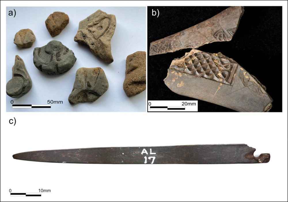 Brooch mould fragments; motif pieces with fine chip-carved designs; and early medieval touchstone for testing gold (National Museums Scotland via Antiquity 2026)