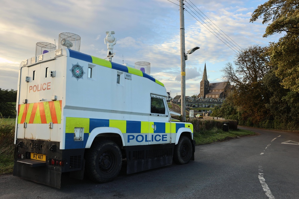 A police vehicle near Drumcree Church in Portadown (Liam McBurney/PA) (PA Wire)