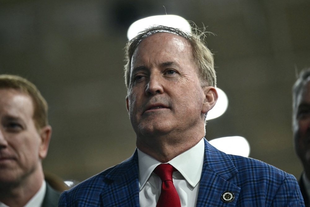 Ken Paxton looks on at Donald Trump's rally in Denton, Texas (AFP/Getty)