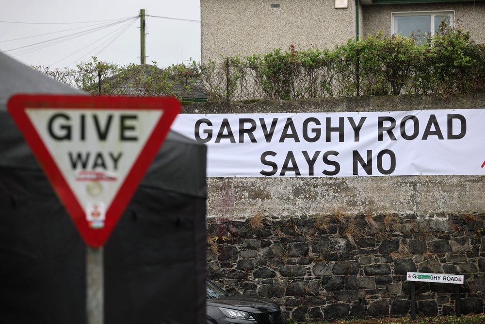 A banner reading ‘Garvaghy Road Says No’ (Liam McBurney/PA) (PA Wire)