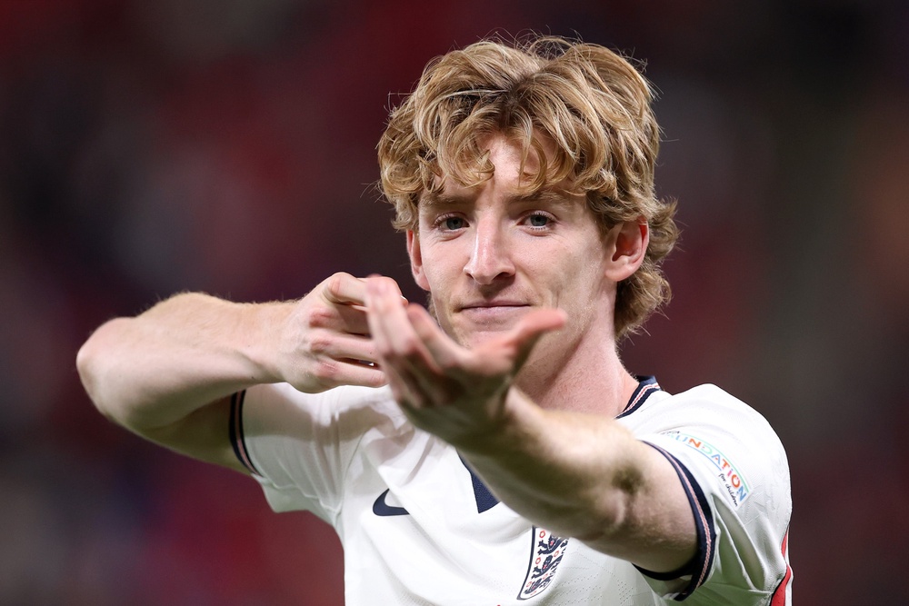 Anthony Gordon of England celebrates scoring the 1st goal during the UEFA Nations League 2026/27 group phase match between Czechia and England at Fortuna Arena on September 29, 2026 (Getty)