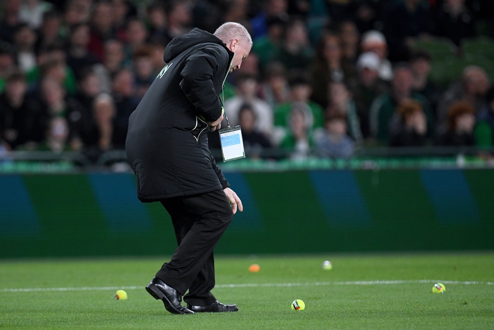 Irish supporters threw tennis balls onto the pitch to protest Ireland playing against Israel in the Nations League (Getty)