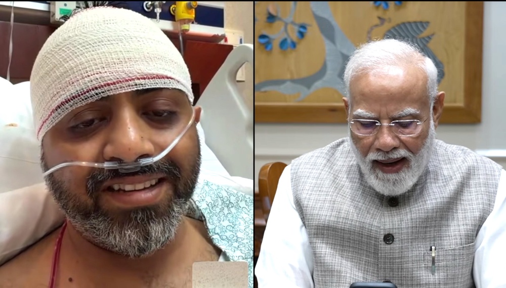 This screengrab from Narendra Modi YouTube Channel shows Indian Prime Minister Narendra Modi speaking with FlyDubai pilot Capt. Smit Machchhar on Friday, Oct. 2, 2026. (Narendra Modi/Youtube)