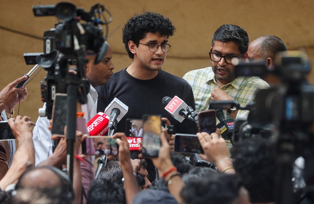Saurav Das, spokesperson of Cockroach Janta Party (CJP), addresses the media ahead of the protests (Reuters)