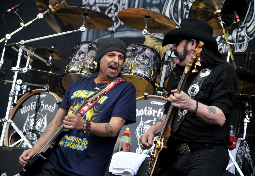 Phil Campbell, left, onstage with Lemmy as Motorhead perform during the Download Festival at Castle Donnington in 2013 (Lewis Stickley/PA) (PA Archive)