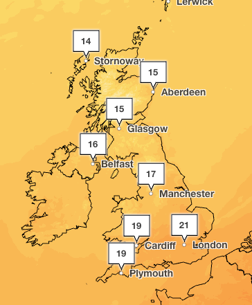 Temperatures on Saturday are set to stay mild with a warm 20C for parts of the south (Met Office)