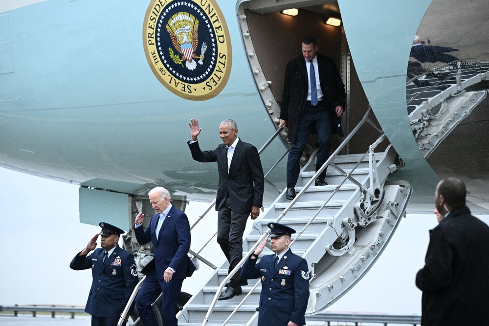 Trump has praised former President Barack Obama (pictured) for his prowess at walking down stairs (AFP/Getty)