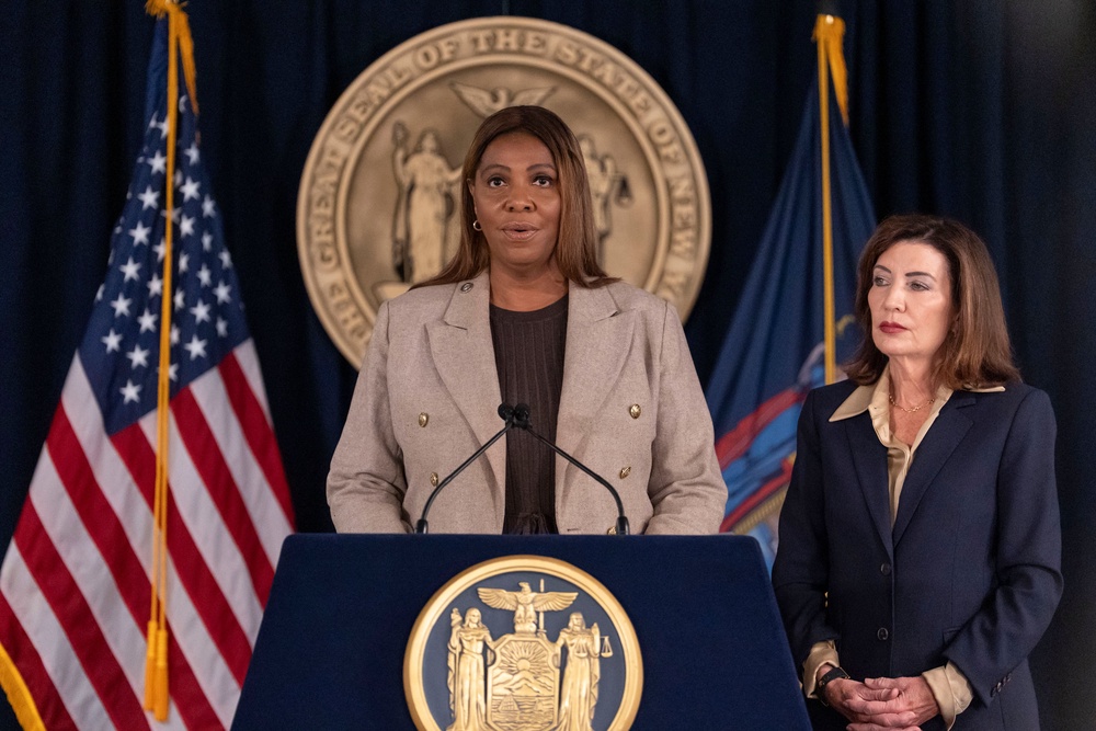 New York Attorney General Letitia James (center) has been appointed by Gov. Kathy Hochul to serve as special prosecutor on the case (AP)