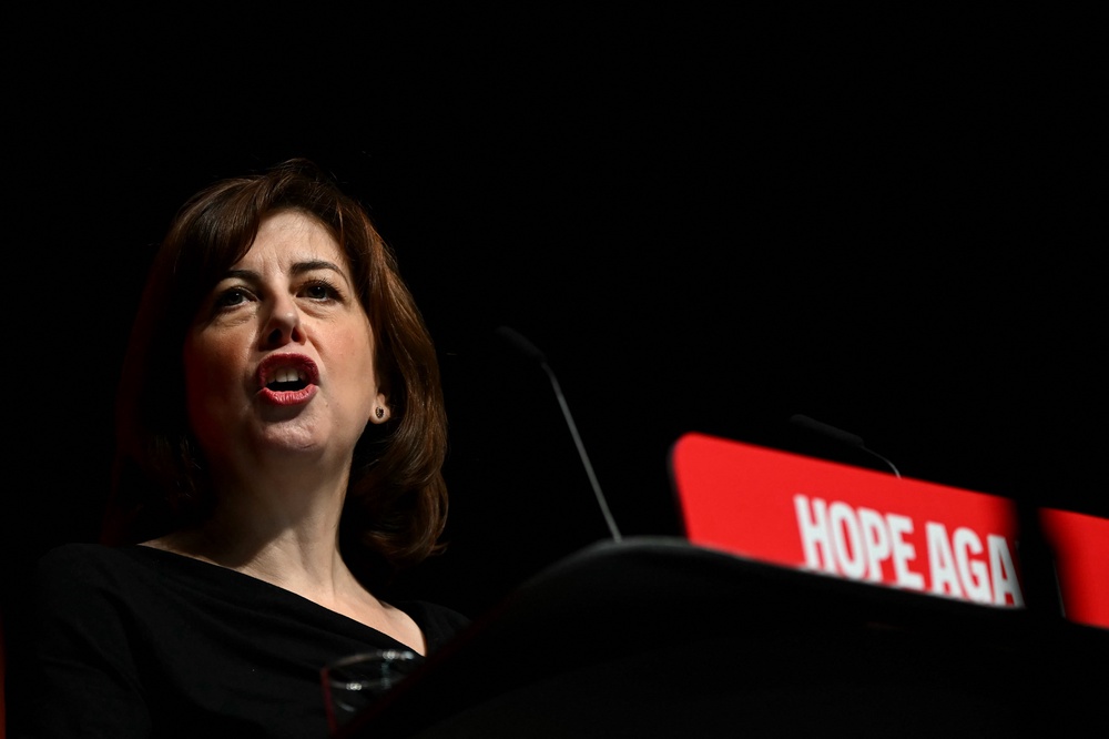 Lucy Powell delivers the closing speech on the final day of the annual Labour Party conference (AFP/Getty)