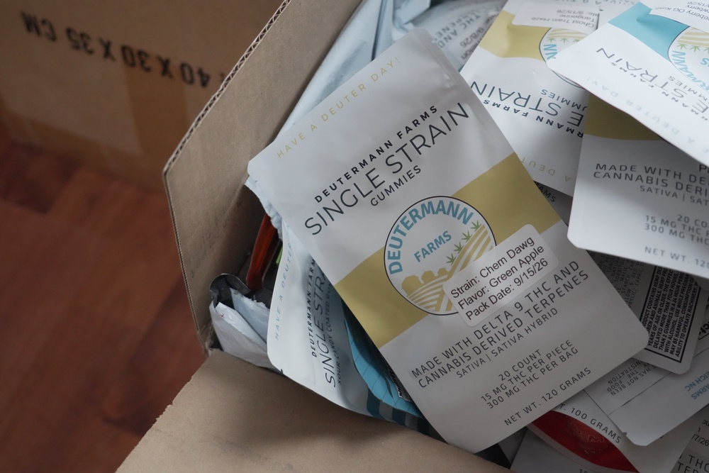 Bags of THC- and CBD-infused edibles await delivery at Deutermann Farms in Clayton, N.C., on Wednesday, Sept. 23, 2026. (AP Photo/Allen G. Breed) (Copyright 2026 The Associated Press. All rights reserved)