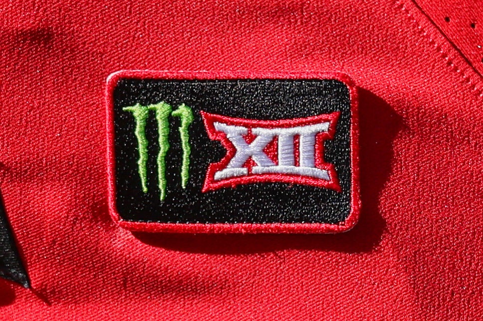 A Texas Tech player wears a Monster/Big 12 patch on his jersey during an NCAA college football game against Sam Houston State, Sept. 26, 2026, in Lubbock, Texas (AP)