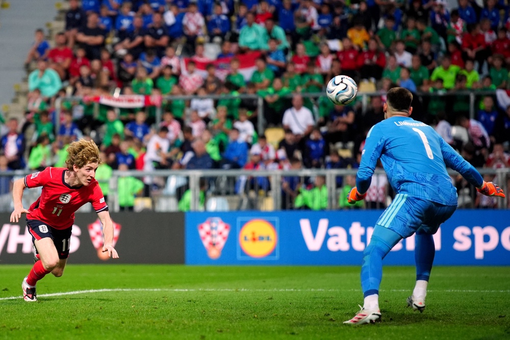 Anthony Gordon scored for a fourth time in as many games as he headed home England's third goal (PA)