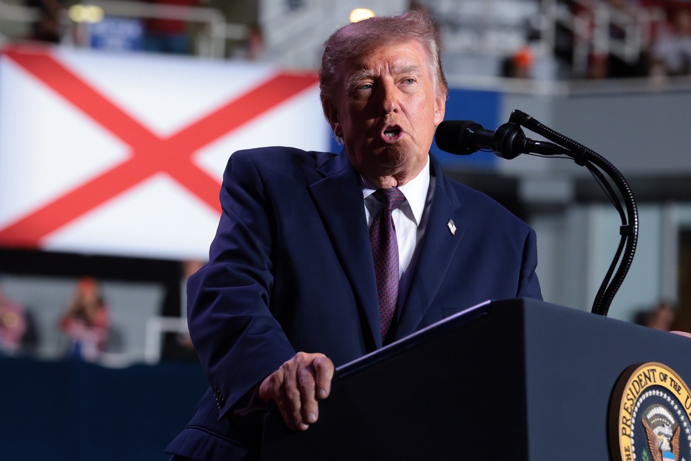 'Maybe they'll name the damn bridge after me,' Trump told his supporters at a rally in Alabama Friday night (Getty Images)