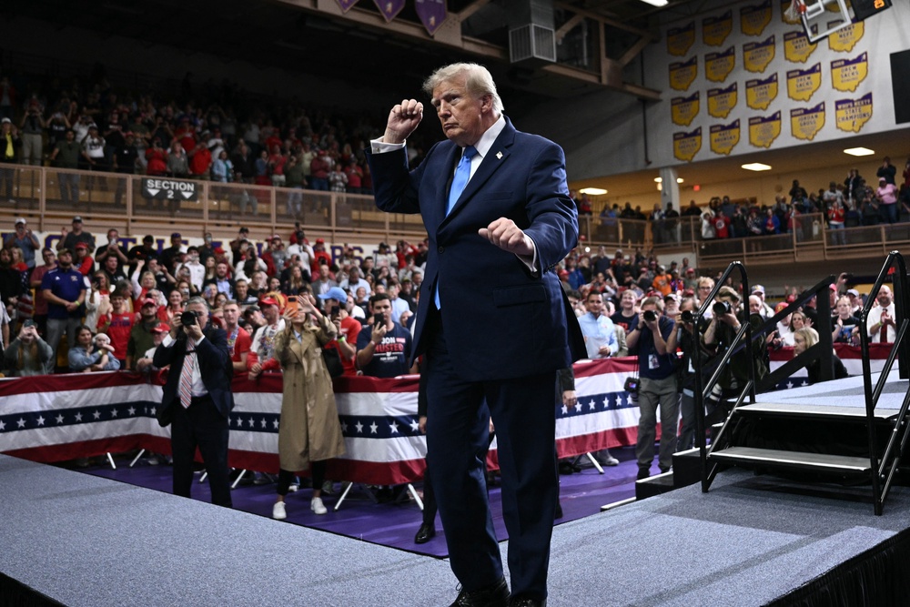 President Donald Trump dances during a campaign rally in Vandalia, Ohio (AFP/Getty)