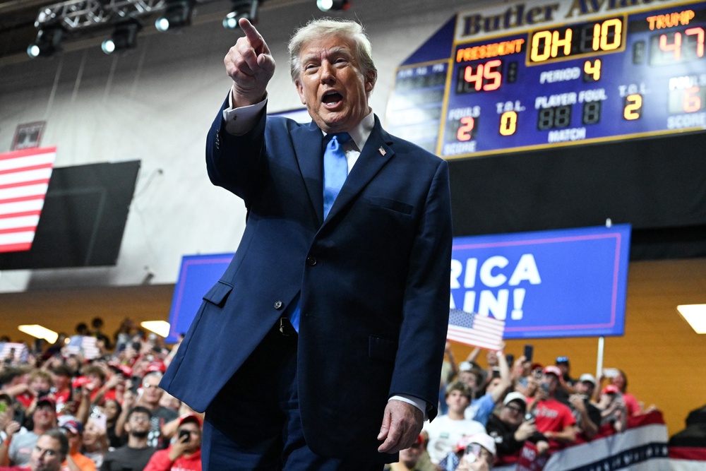 Trump made his rally appearance a day after reminding Americans about his $5,000 ‘dividend’ promise (Getty Images)