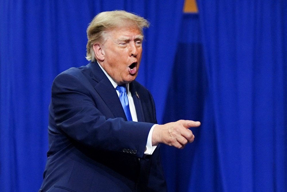 US President Donald Trump gestures during a rally at Butler High School in Vandalia, Ohio, US, October 3, 2026. (Reuters)