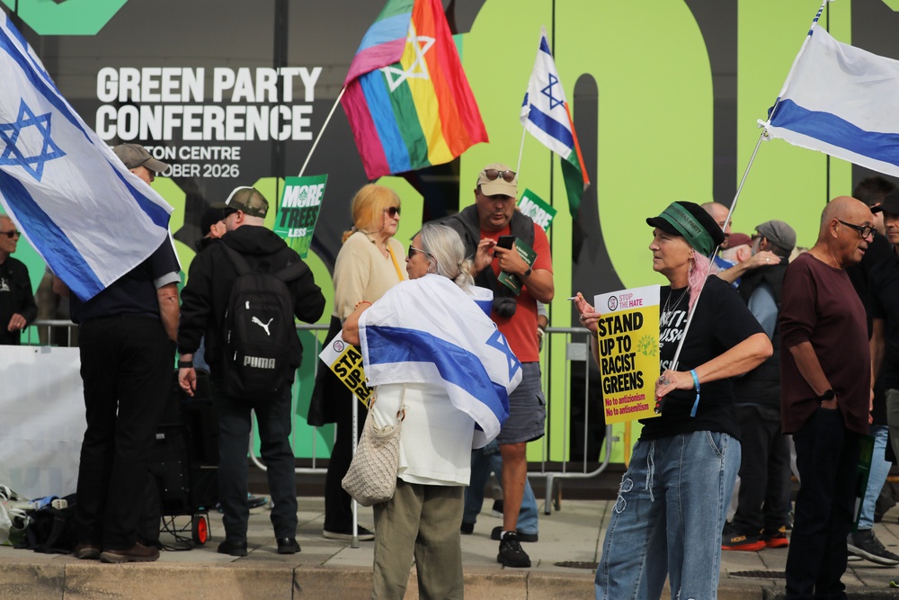 A pro-Israel demonstration took place during day two of the conference (Getty)