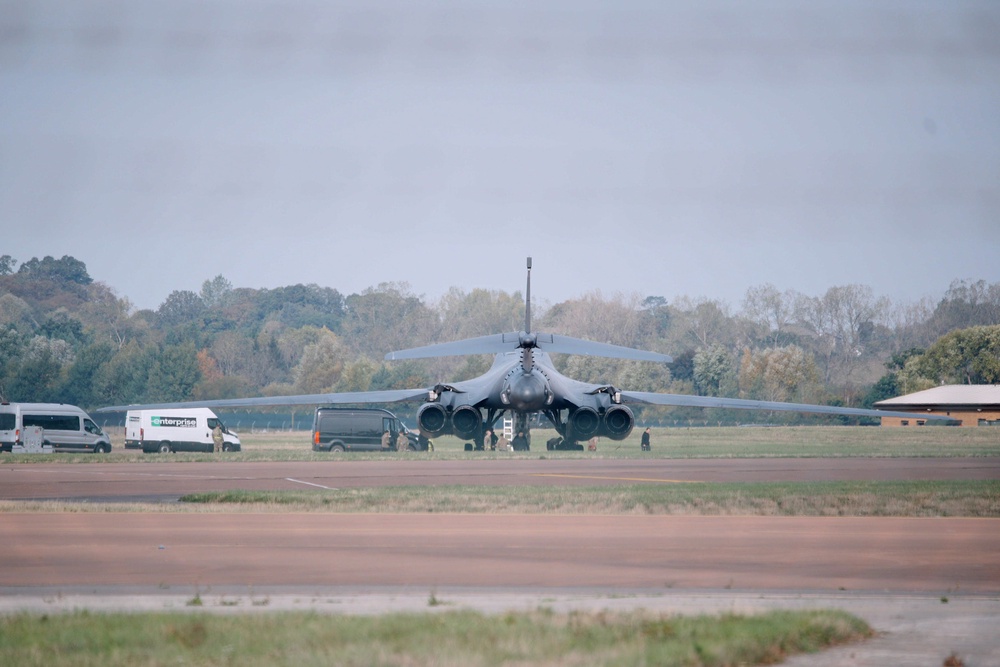 A US Air Force Rockwell B-1 Lancer bomber at RAF Fairford in Gloucestershire (Ben Birchall/PA) (PA Wire)