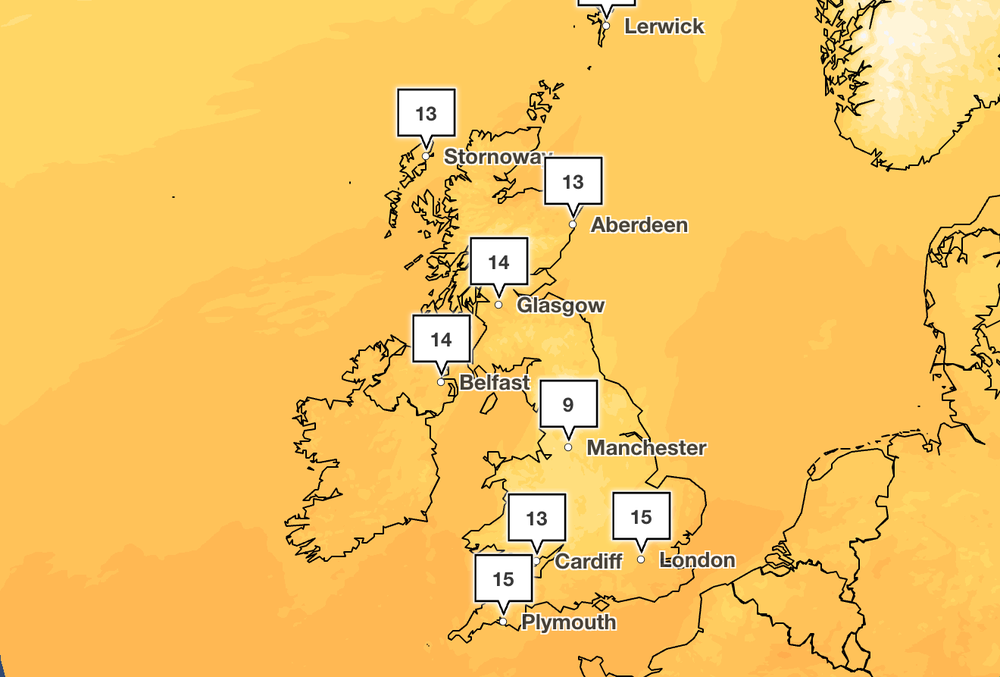 Temperatures on Sunday will start to drop with several areas experiencing cooler weather throughout the week (Met Office)