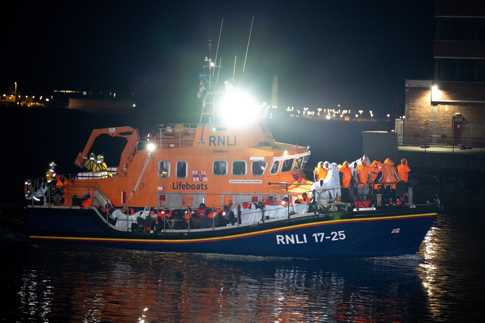 The dinghy was being shadowed by French rescue vessels until it was met by the RNLI boats in English waters, according to ship tracking data (Getty)