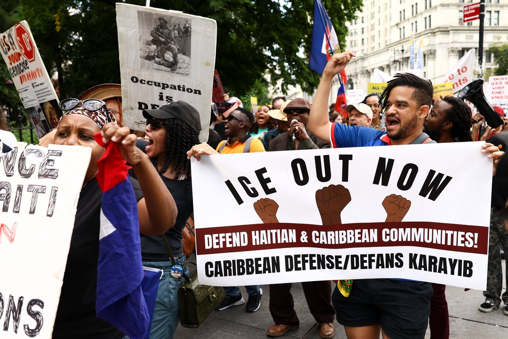 A protest against mass deportations at Foley Square in New York City on 28 August 2026 (AFP/Getty)