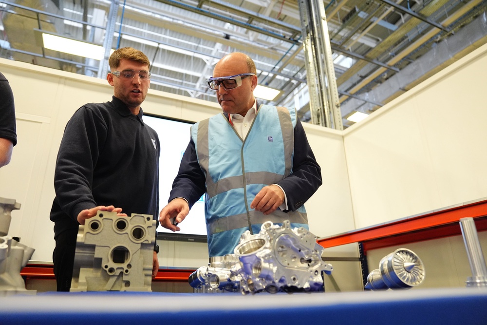 Andrew Griffith (right) speaking to workers during a visit to Rolls-Royce Control Systems in Solihull (Jacob King/PA) (PA Wire)