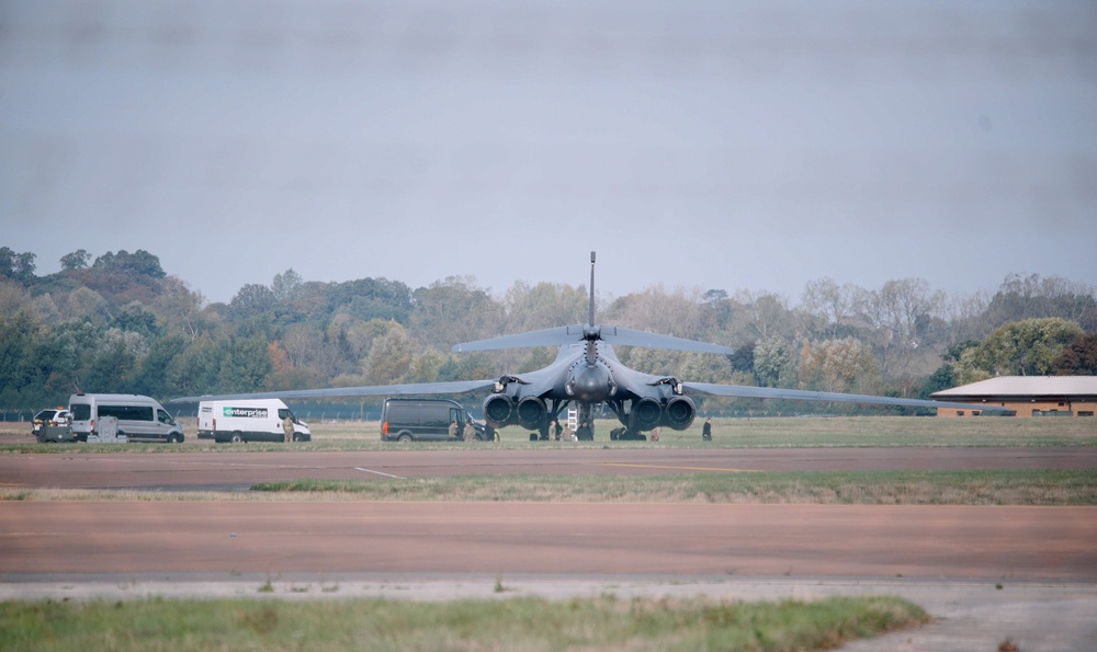 A US Air Force Rockwell B-1 Lancer bomber at RAF Fairford in Gloucestershire last week (Ben Birchall/PA) (PA Wire)