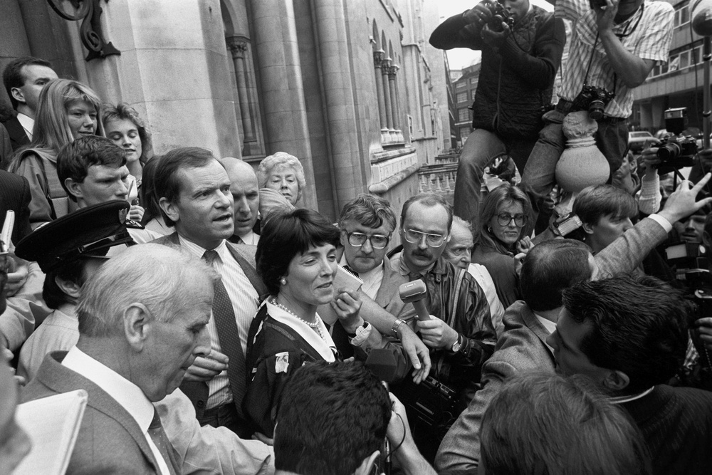 Jeffrey Archer and his wife Mary leaving the High Court, in London, in 1987 after winning record damages at the time of £500,000 for the libel action against The Star Newspaper which alleged that he had slept with a prostitute (PA) (PA Archive)