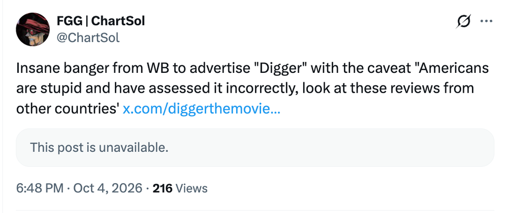 As of Monday, the 'Digger' ad comparing reviews from the US and abroad had been deleted (X)