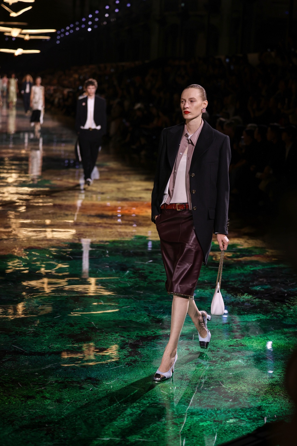 Oversized blazers and men’s style tailoring were incorporated into the collection (Thomas Padilla/AP) (AP)