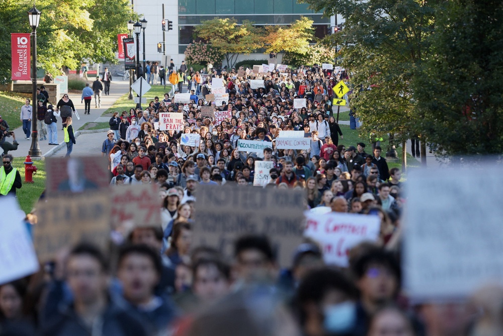 Students have held large-scale protests on Cornell’s campus in response to the university’s handling of the case (Reuters)