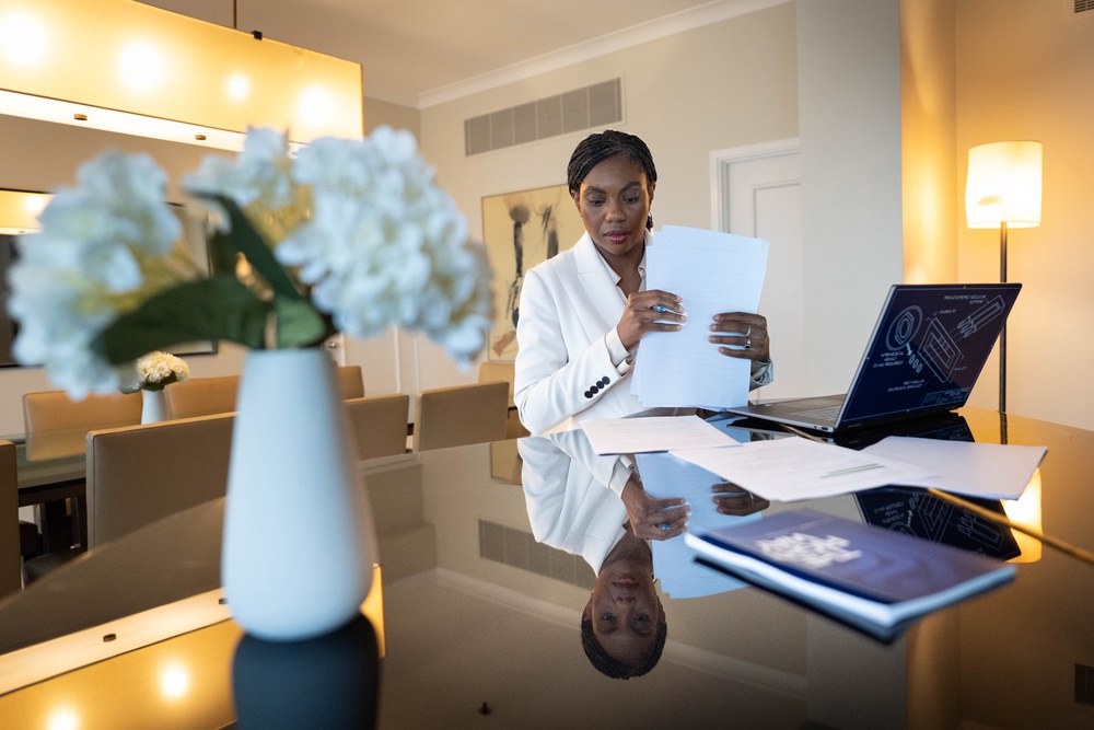 Kemi Badenoch prepares her speech for the Tory party conference in Birmingham (PA)