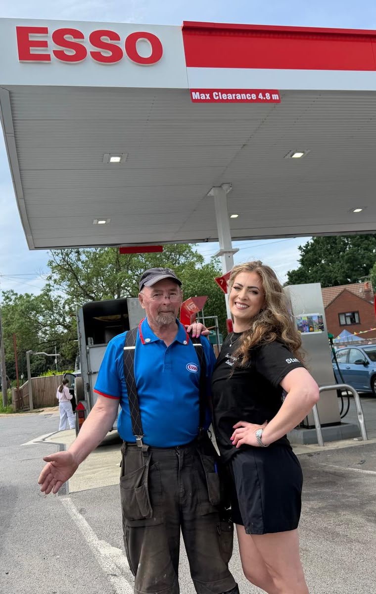 Samantha Sealey with her father Mike who both run Berkeley Service Station on the A38 in Gloucestershire. The station has been hit by a rise in bilking incidents (Samantha Sealey)