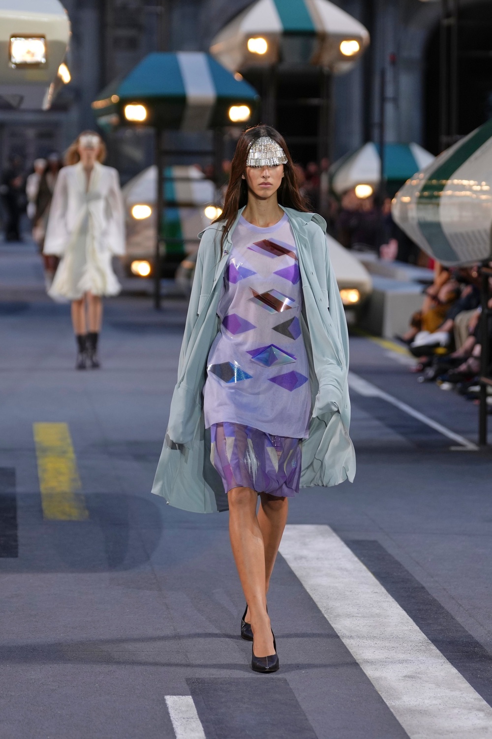 Futuristic, geometric dresses filled the middle of the collection (Aurelien Morissard/AP) (AP)