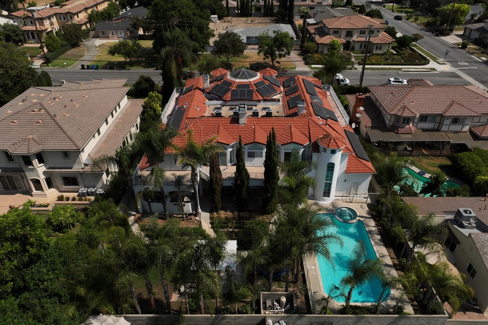 An aerial view shows the home of Silvia Zhang and Guojun Xuan (Copyright 2025 The Associated Press. All rights reserved)